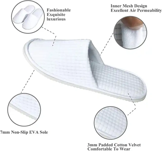 zapatillas White Hotel Spa Slippers Closed Toe Home Guest Slippers for Adult 20 Pairs for Men and Women
