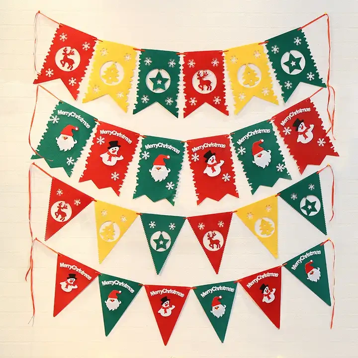 Wholesale Merry Christmas party decoration Paper Letter Flags Banner Party Decoration Christmas paper stripe pull flag
