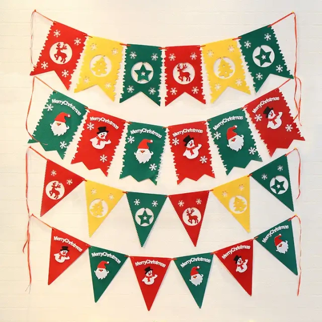 Wholesale Merry Christmas party decoration Paper Letter Flags Banner Party Decoration Christmas paper stripe pull flag