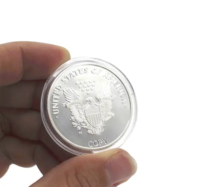 Embossed Silver Coins Custom Metal Tokens Souvenir with Plastic Box