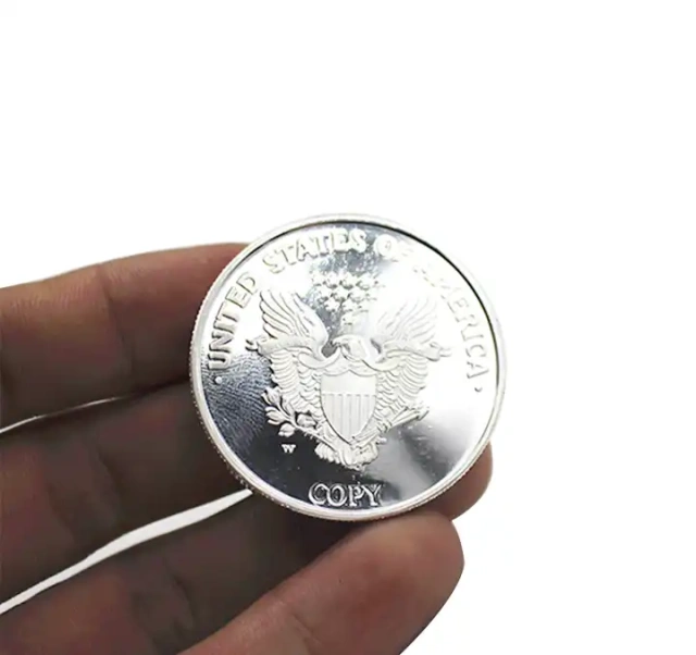 Embossed Silver Coins Custom Metal Tokens Souvenir with Plastic Box