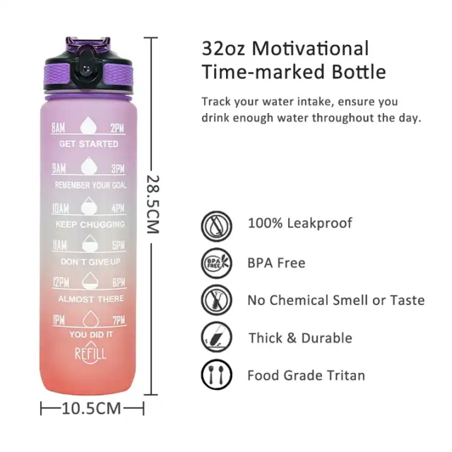 32oz Sport Gym Motivational water Bottle Bpa Flip Top Cover Drink montivational water bottle with mark