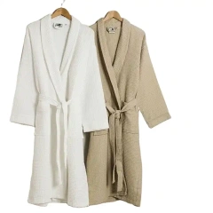 Mid Calf Length Waffle Weave Kimono Robes