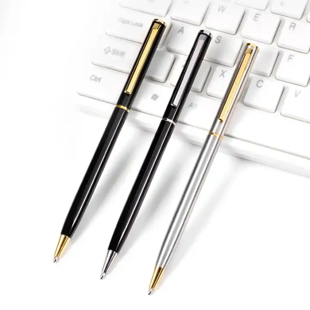 Promotional Ball Pen Customized Logo Black White Slim Metal Body Twist Ballpoint Pen