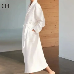 Mid Calf Length Waffle Weave Kimono Robes