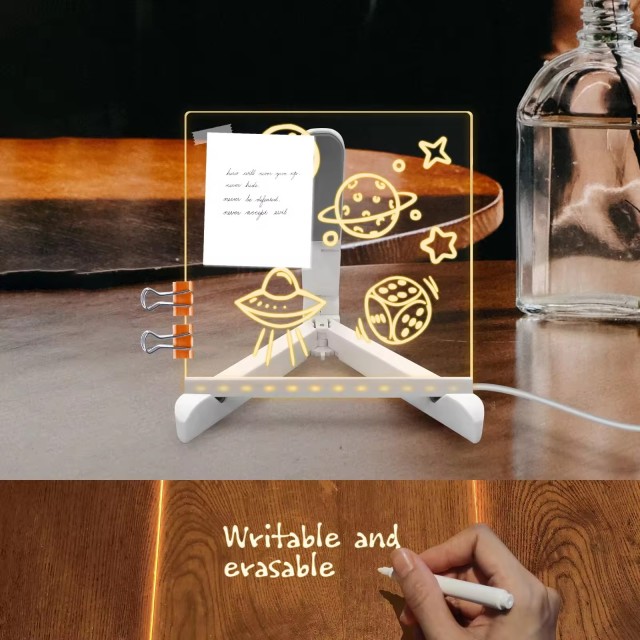 New Acrylic Dry Erase Board with Pen Light Clear Desktop Note Memo Board Glowing Acrylic Marker Board LED Note Boa