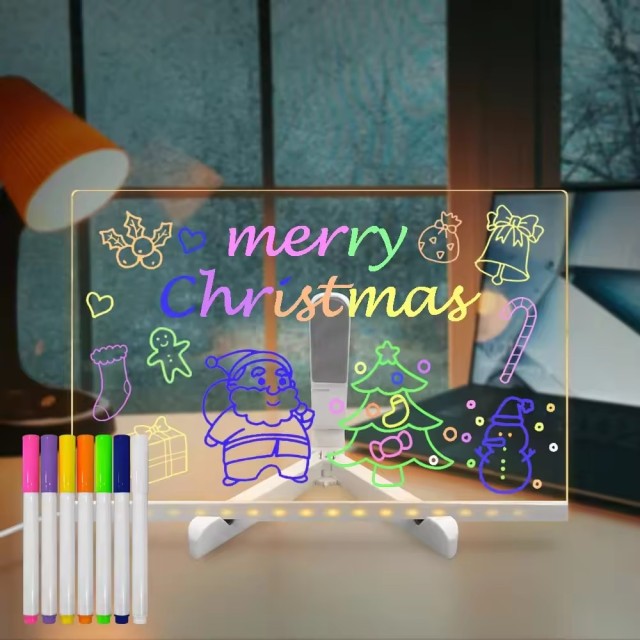 New Acrylic Dry Erase Board with Pen Light Clear Desktop Note Memo Board Glowing Acrylic Marker Board LED Note Boa