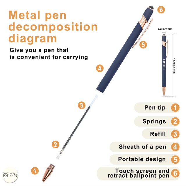 Soft Rubber Rose Gold Parts Metal Stylus Touch Ball Pen
