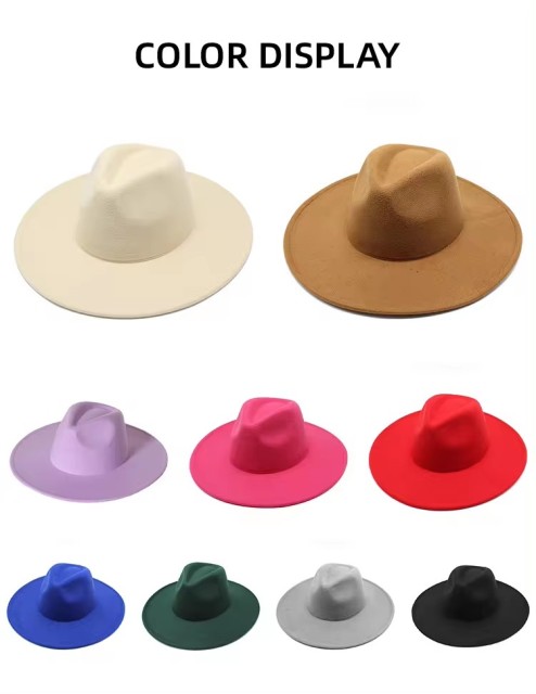 Faux Wool Big Wide Brim Felt Hat 9.5cm Fadora fedora hats for women men Ladies Spring
