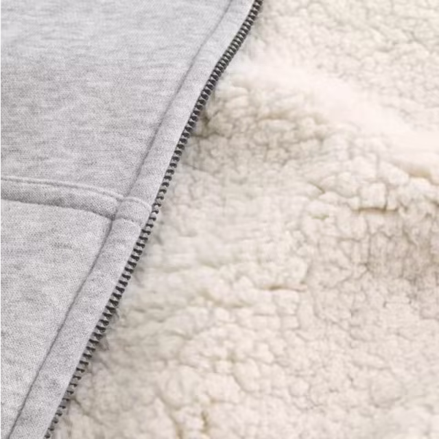 Oem Winter Thick Warm Hoodie Jacket With Hood For Men Plain Grey Hoodies Fleece Zip Hoodie