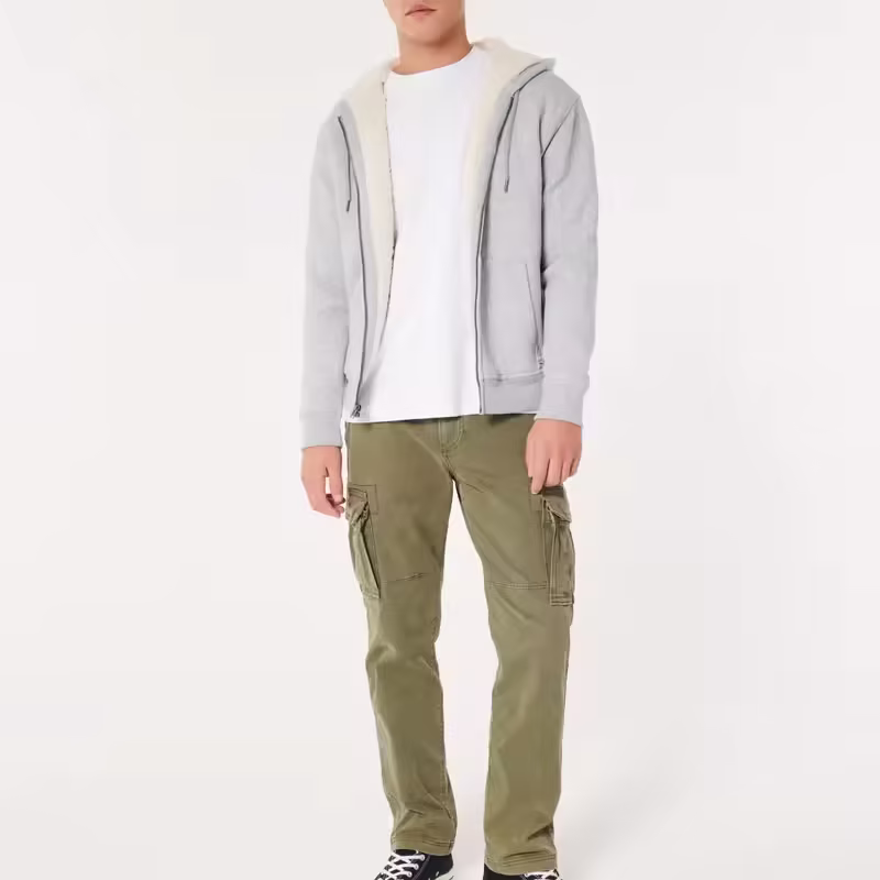 Oem Winter Thick Warm Hoodie Jacket With Hood For Men Plain Grey Hoodies Fleece Zip Hoodie