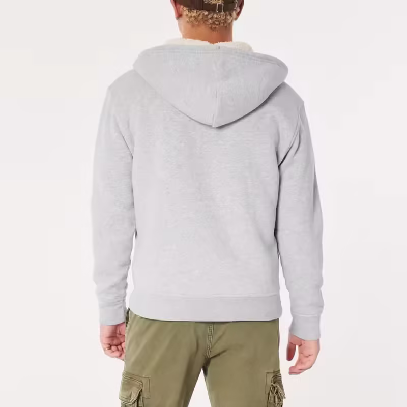 Oem Winter Thick Warm Hoodie Jacket With Hood For Men Plain Grey Hoodies Fleece Zip Hoodie