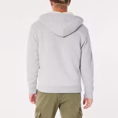 Oem Winter Thick Warm Hoodie Jacket With Hood For Men Plain Grey Hoodies Fleece Zip Hoodie