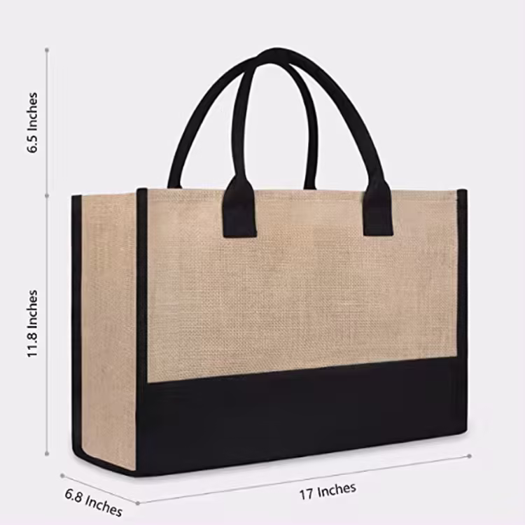 Reusable Custom Logo Jute Handle Blank Splice Cheap Weekend Shopping Womens Travel Beach Bag