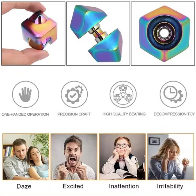 4 in 1 Fidget Spinner Cube Finger Top Decompression Tool Anti-Anxiety Focusing Stress Relief Fidget Toys for Kids and Adults
