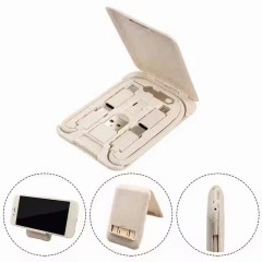 Eco-friendly Wheat Straw 6 in 1 Charging USB Cable Organizer Box Set Adapter Kit for Mobile Phone