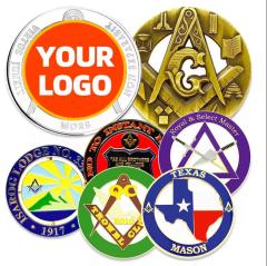 Custom Stamping Metal Silver Freemason Shaped Souvenir Metal Crafts Custom Challenge Coins Freemason Masonic Coins