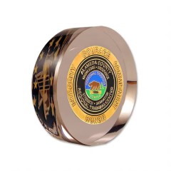 custom made crystal glass Lucite challenge coin paperweight