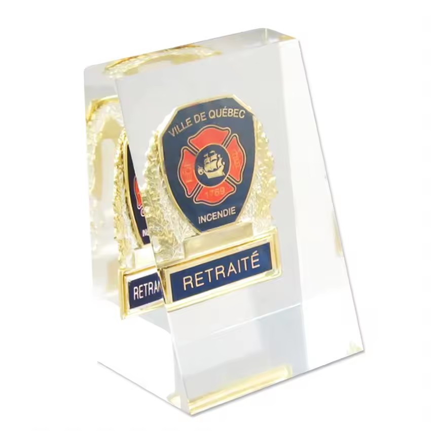 custom made crystal glass Lucite challenge coin paperweight