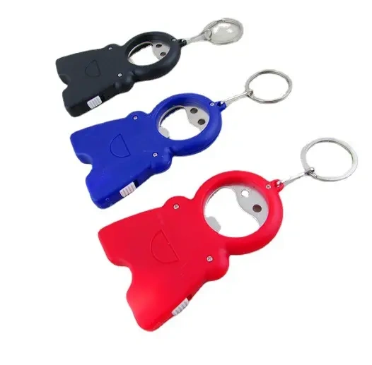 multifunctional smiling face bottle opener keychain, led light keychain, mini tape measure