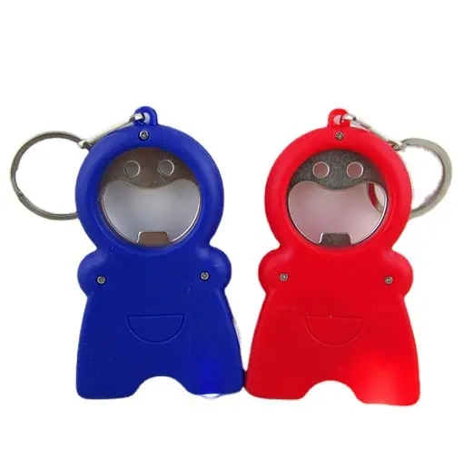 multifunctional smiling face bottle opener keychain, led light keychain, mini tape measure