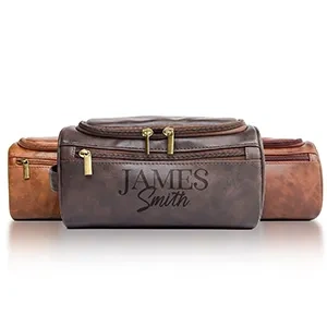 Top Sales Personalized Leather Toiletry kit Mens Wash Pouch bag for man/ Convenient cosmetic leather bag Waterproof Dopp Kit Bag