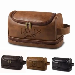 Top Sales Personalized Leather Toiletry kit Mens Wash Pouch bag for man/ Convenient cosmetic leather bag Waterproof Dopp Kit Bag