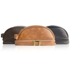 Top Sales Personalized Leather Toiletry kit Mens Wash Pouch bag for man/ Convenient cosmetic leather bag Waterproof Dopp Kit Bag
