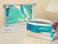 Customized Fashion Travel Zipper Laser PVC Cosmetic Bag Waterproof Transparent Holographic Makeup Pouch Bag