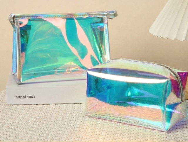 Customized Fashion Travel Zipper Laser PVC Cosmetic Bag Waterproof Transparent Holographic Makeup Pouch Bag