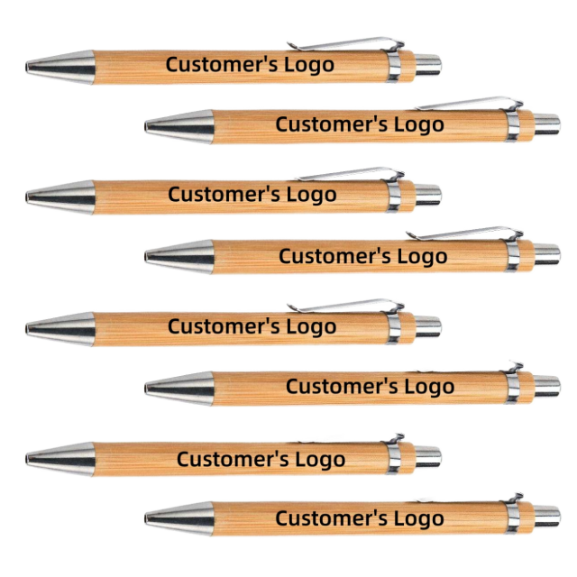 Custom Logo Eco-Friendly Bamboo Wood Ballpoint Pen 1.0mm Writing Width Blue/Black Ink Durable Sustainable Office & School Use