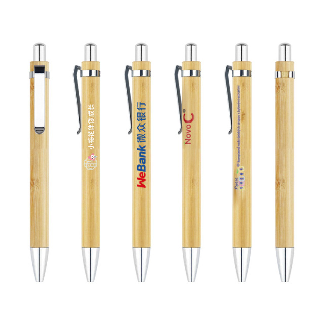 Custom Logo Eco-Friendly Bamboo Wood Ballpoint Pen 1.0mm Writing Width Blue/Black Ink Durable Sustainable Office & School Use