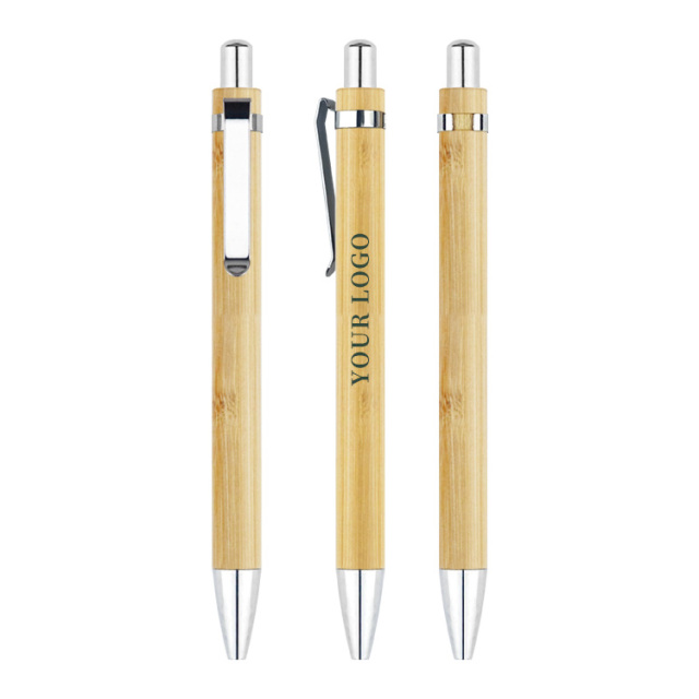 Custom Logo Eco-Friendly Bamboo Wood Ballpoint Pen 1.0mm Writing Width Blue/Black Ink Durable Sustainable Office & School Use