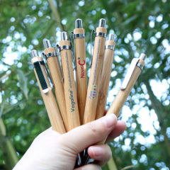 Custom Logo Eco-Friendly Bamboo Wood Ballpoint Pen 1.0mm Writing Width Blue/Black Ink Durable Sustainable Office & School Use