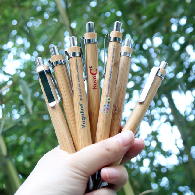 Custom Logo Eco-Friendly Bamboo Wood Ballpoint Pen 1.0mm Writing Width Blue/Black Ink Durable Sustainable Office & School Use