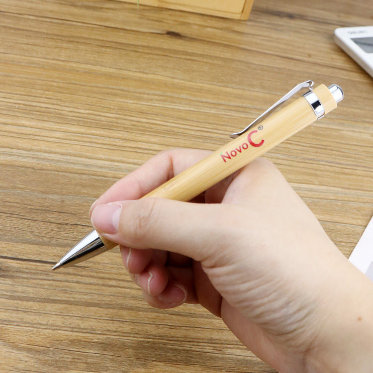 Custom Logo Eco-Friendly Bamboo Wood Ballpoint Pen 1.0mm Writing Width Blue/Black Ink Durable Sustainable Office & School Use