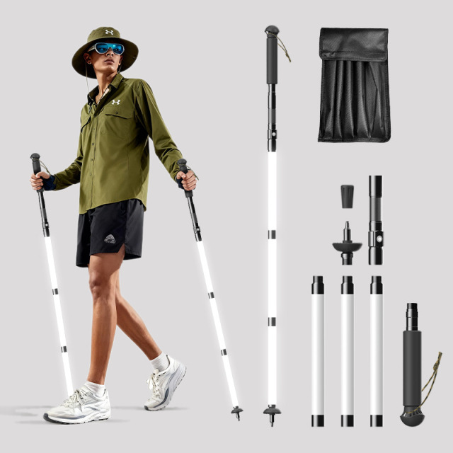 Multifunctional Light-Up Trekking Pole Folding Portable Rechargeable Lighting Climbing Walking Stick Light Hiking