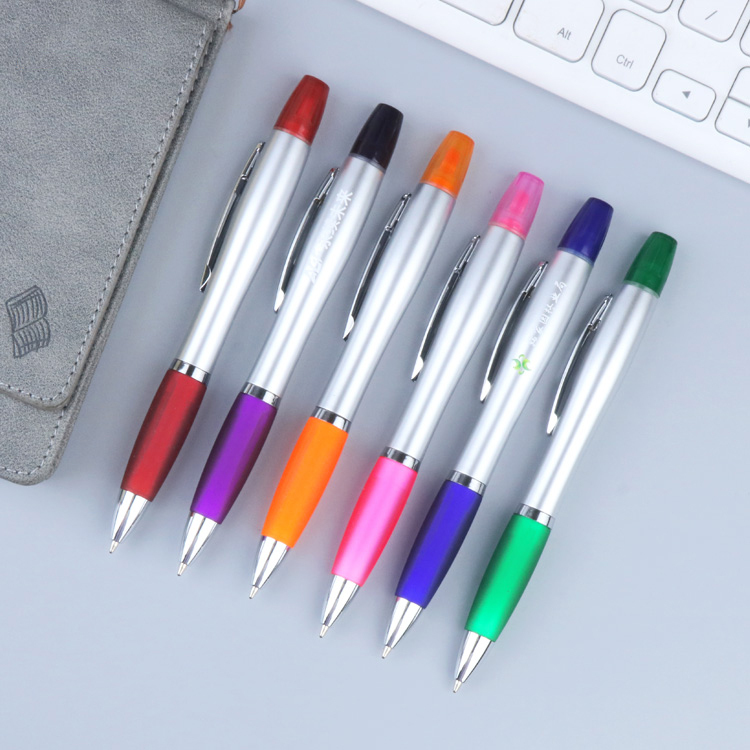 Customized Logo Highlighter Pens Creative Designs 2-in-1 Stationery Orange Novelty Ballpoint Pen School Students 1.0mm Writing