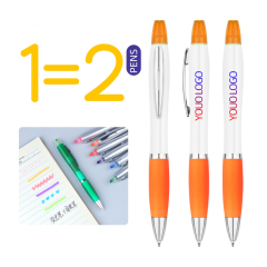 Customized Logo Highlighter Pens Creative Designs 2-in-1 Stationery Orange Novelty Ballpoint Pen School Students 1.0mm Writing