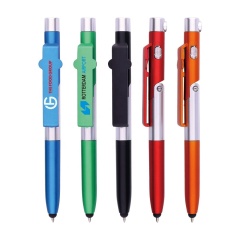 Best Gift Custom Logo 5-in-1 Light Touch Phone Holder Pen Novelty Business Promotional Pen Hot Selling Plastic Pen