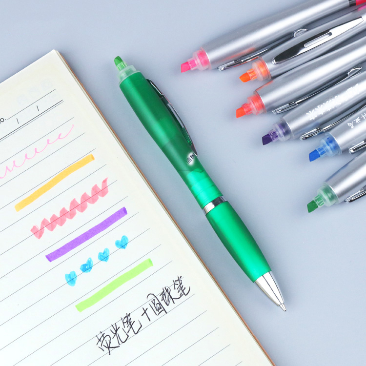 Customized Logo Highlighter Pens Creative Designs 2-in-1 Stationery Orange Novelty Ballpoint Pen School Students 1.0mm Writing