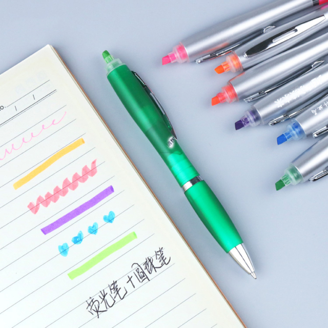 Customized Logo Highlighter Pens Creative Designs 2-in-1 Stationery Orange Novelty Ballpoint Pen School Students 1.0mm Writing