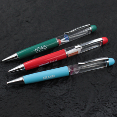 OEM Logo Promotional Floating Ballpoint Pen 2D/3D Liquid Floater Novelty Stationery Yellow Metal Plastic Pen Events Gift Giving