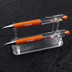 OEM Logo Promotional Floating Ballpoint Pen 2D/3D Liquid Floater Novelty Stationery Yellow Metal Plastic Pen Events Gift Giving