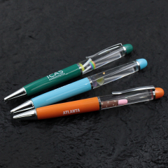 OEM Logo Promotional Floating Ballpoint Pen 2D/3D Liquid Floater Novelty Stationery Yellow Metal Plastic Pen Events Gift Giving