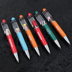 OEM Logo Promotional Floating Ballpoint Pen 2D/3D Liquid Floater Novelty Stationery Yellow Metal Plastic Pen Events Gift Giving