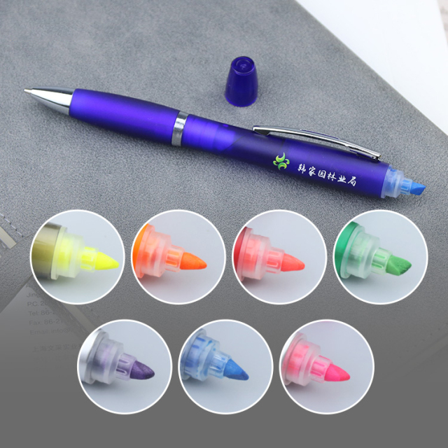 Customized Logo Highlighter Pens Creative Designs 2-in-1 Stationery Orange Novelty Ballpoint Pen School Students 1.0mm Writing