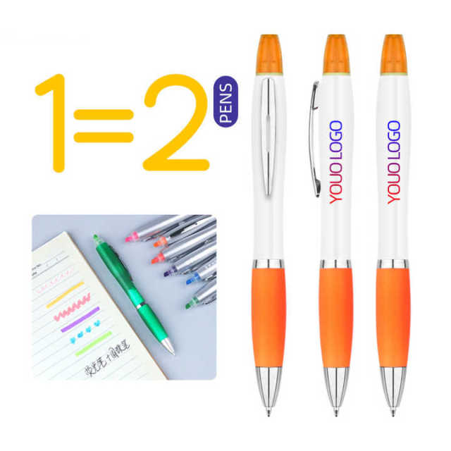 Customized Logo Highlighter Pens Creative Designs 2-in-1 Stationery Orange Novelty Ballpoint Pen School Students 1.0mm Writing