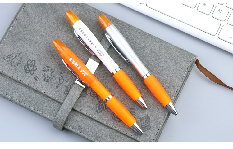 Customized Logo Highlighter Pens Creative Designs 2-in-1 Stationery Orange Novelty Ballpoint Pen School Students 1.0mm Writing