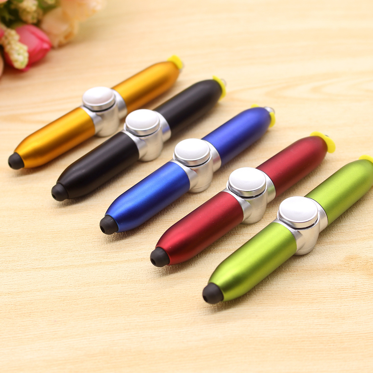 1.0MM Ballpoint Pen LED Lamp Creative Stress Relief Finger Top Spinner Pen Enterprise Customized LOGO Festival Gifts